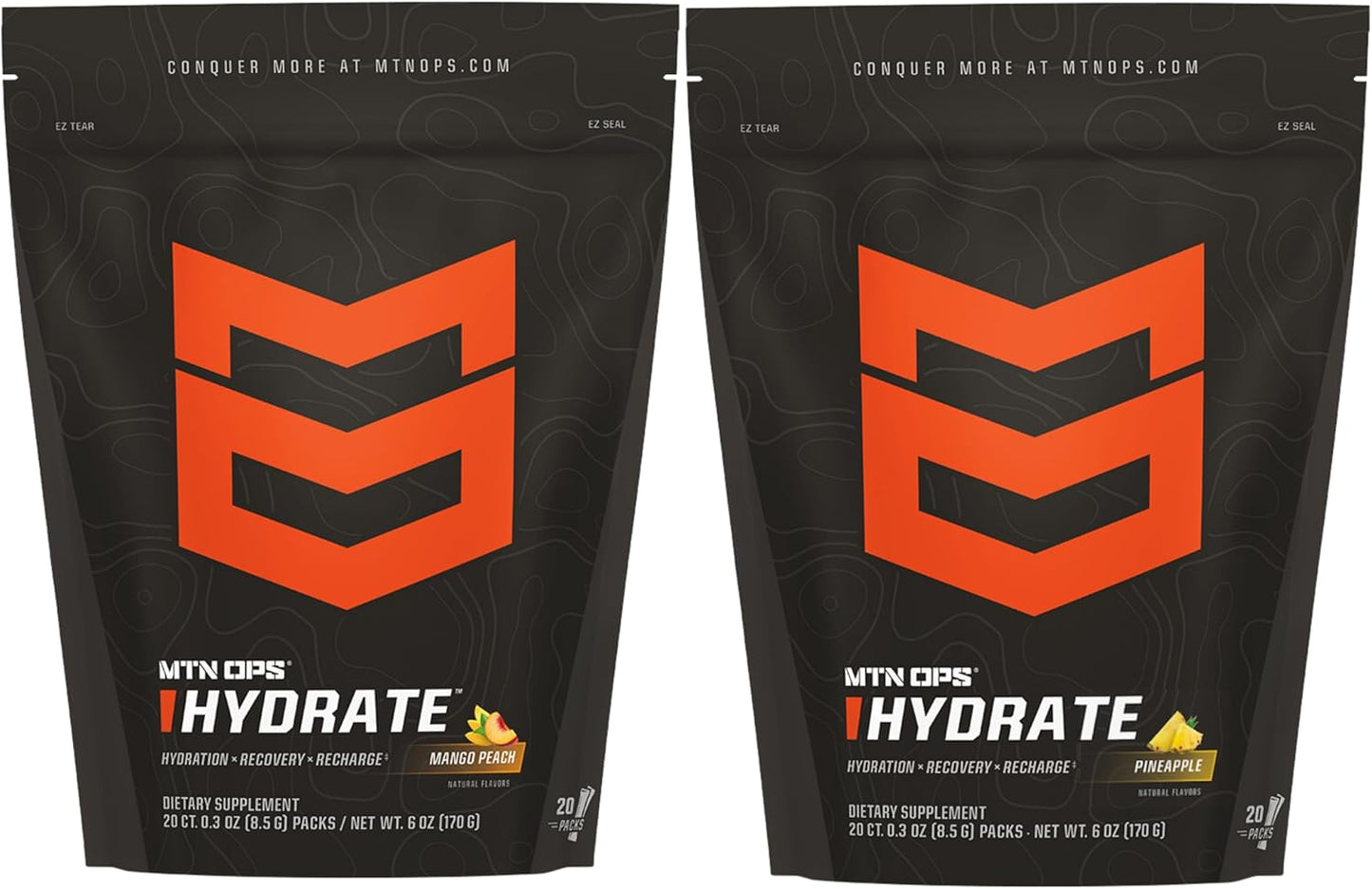 Bundle of MTN OPS Hydrate Mango Peach and Pineapple - Hydration Powder Drink Mix for Outdoor Activities