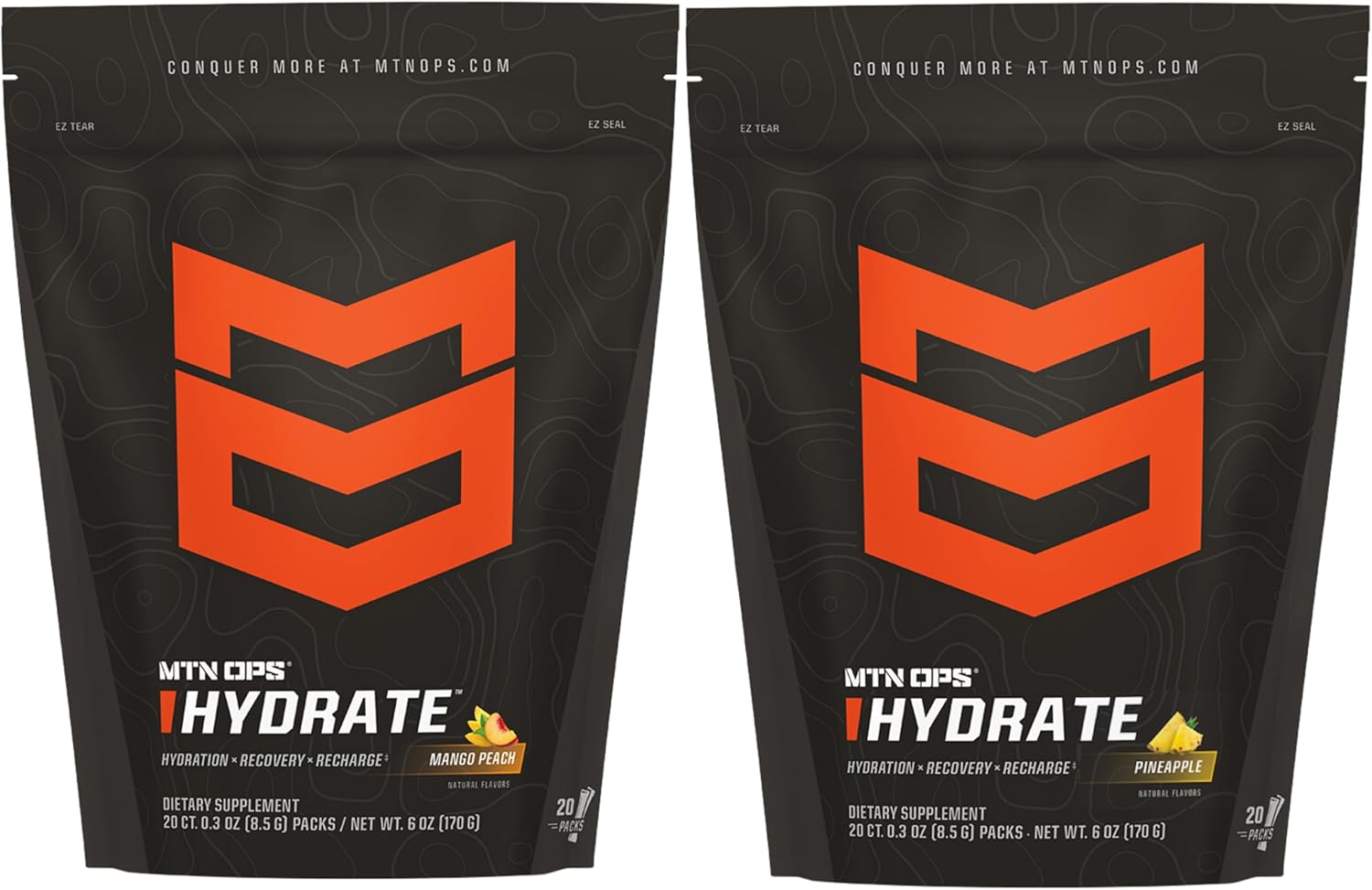 Bundle of MTN OPS Hydrate Mango Peach and Pineapple - Hydration Powder Drink Mix for Outdoor Activities