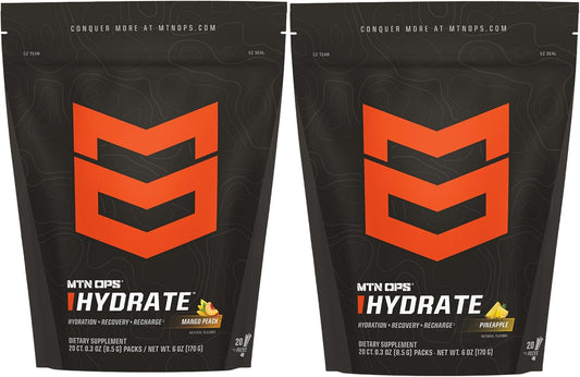 Bundle of MTN OPS Hydrate Mango Peach and Pineapple - Hydration Powder Drink Mix for Outdoor Activities