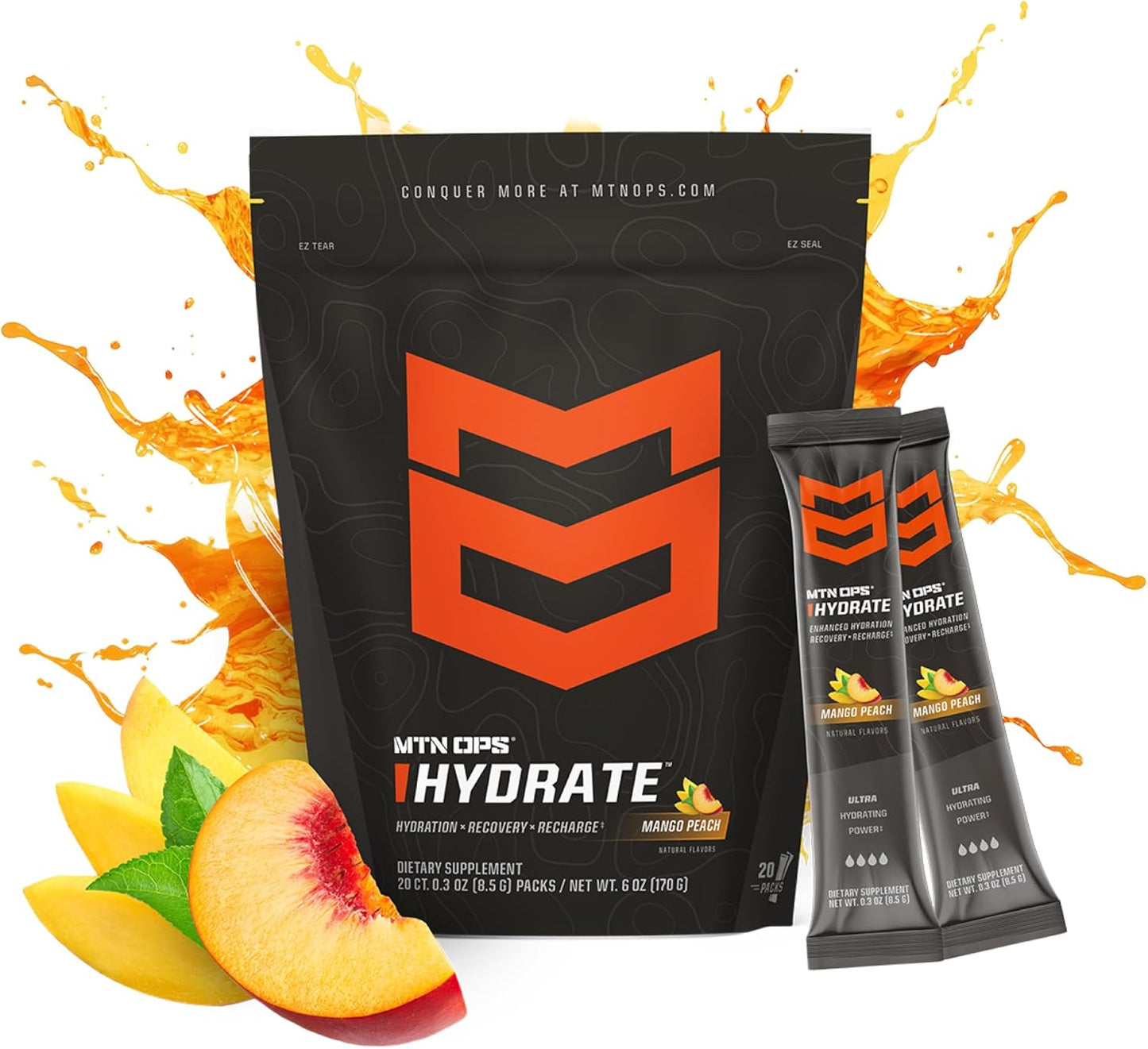 Bundle of MTN OPS Hydrate Mango Peach and Pineapple - Hydration Powder Drink Mix for Outdoor Activities