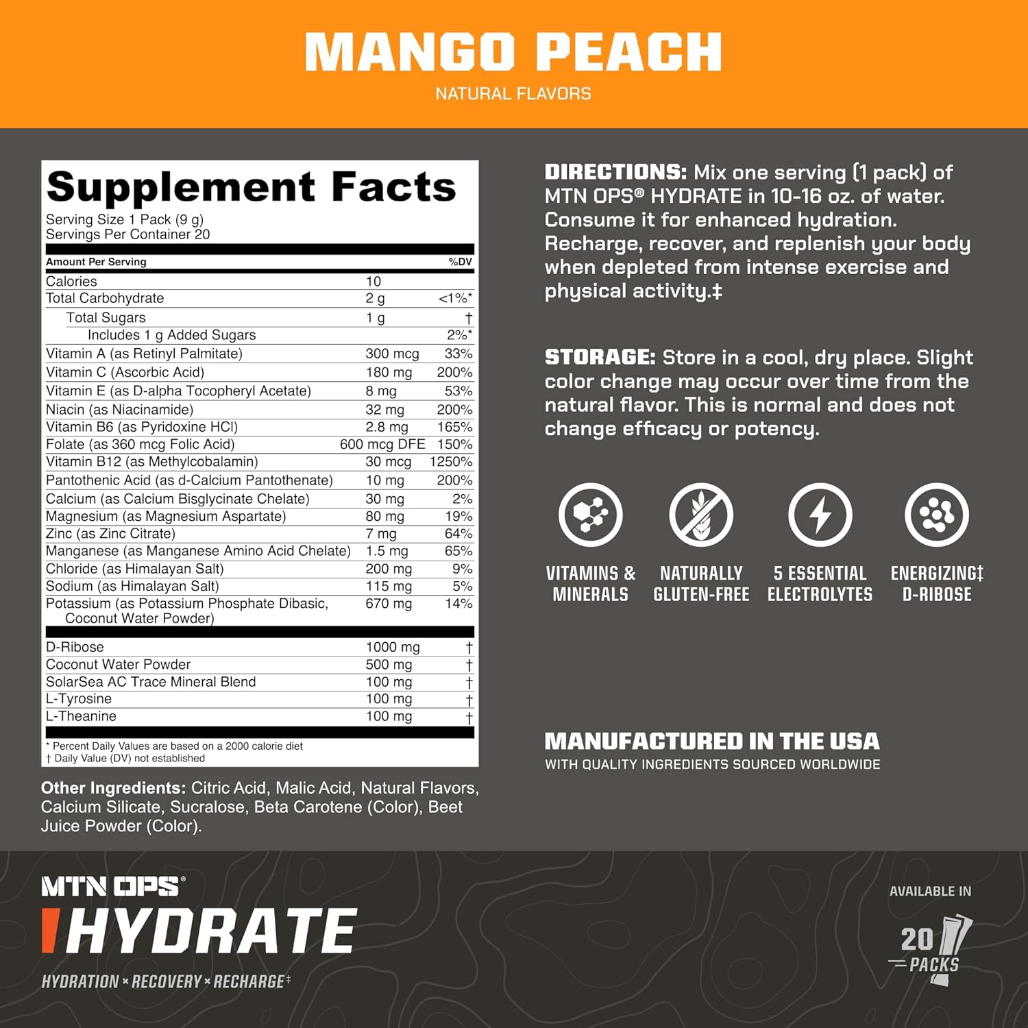Bundle of MTN OPS Hydrate Mango Peach and Pineapple - Hydration Powder Drink Mix for Outdoor Activities