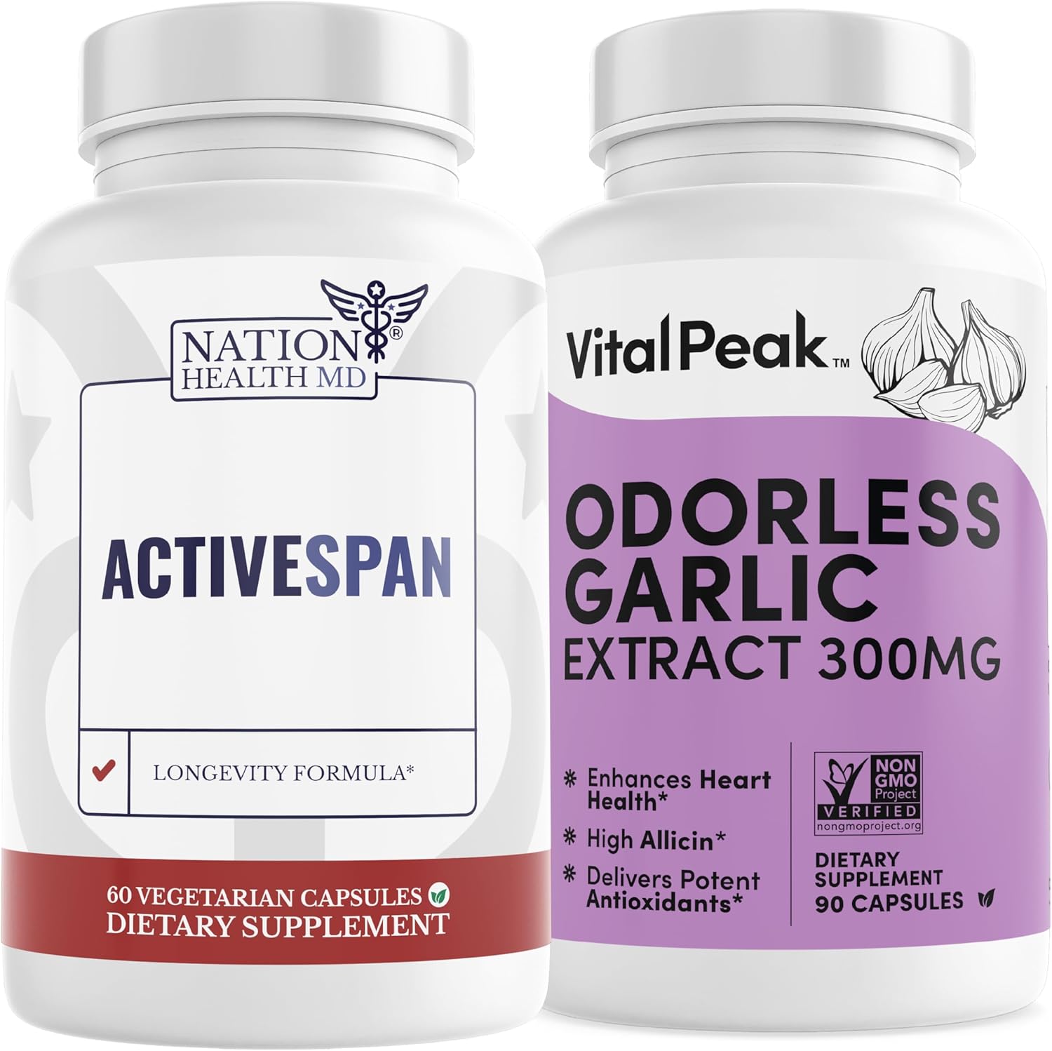 Bundle of NATION HEALTH MD ActiveSpan and Odorless Garlic from Vital Peak for Improved Health