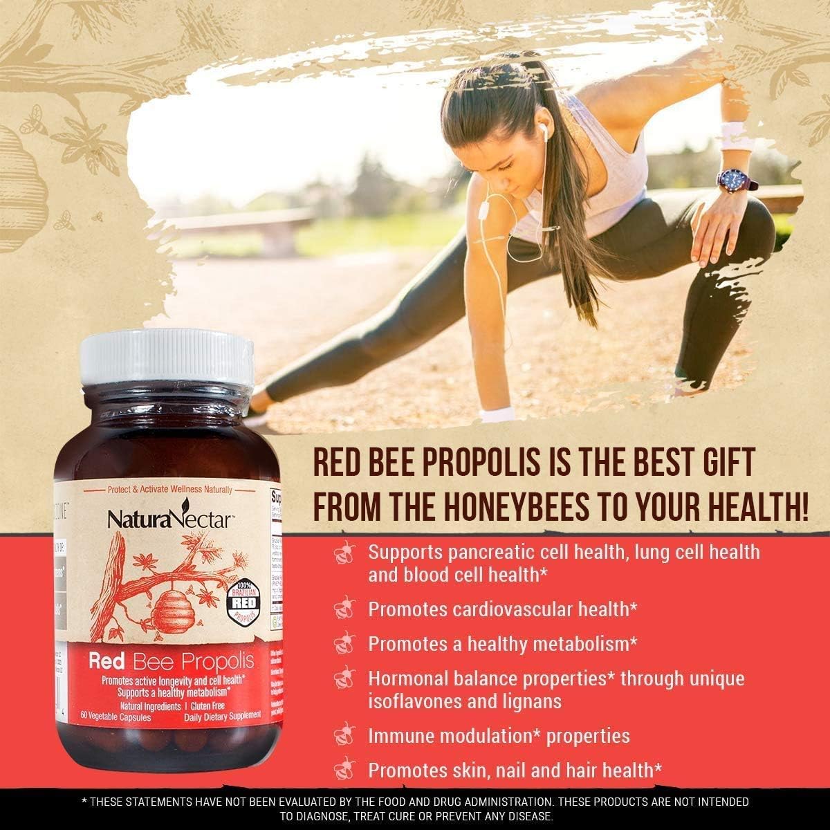Bundle of NaturaNectar Red and Brown Propolis Capsules for Immune Support and Respiratory Health - 60 Capsules per Bottle