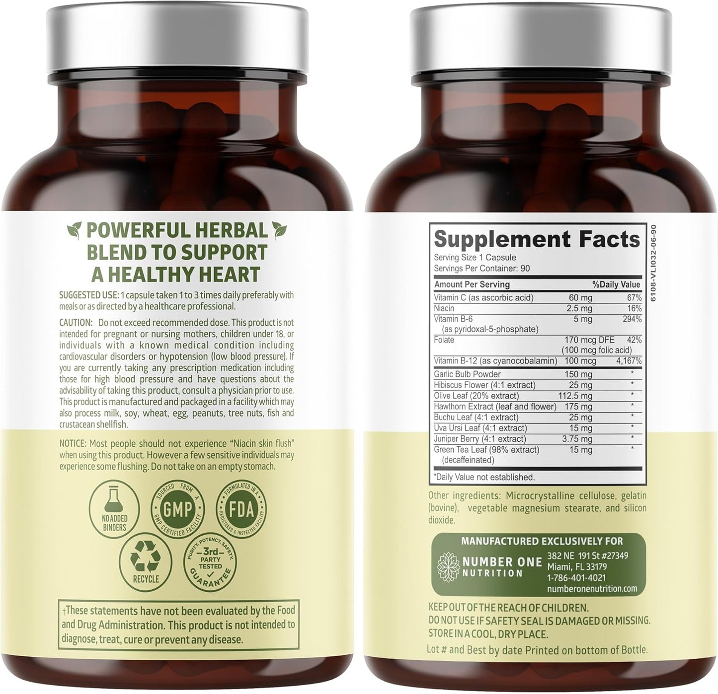 Bundle of Number One Nutrition N1N Premium Magnesium Citrate [1250mg] with Blood Pressure Support, 13 Potent Ingredients including Hawthorn & Hibiscus