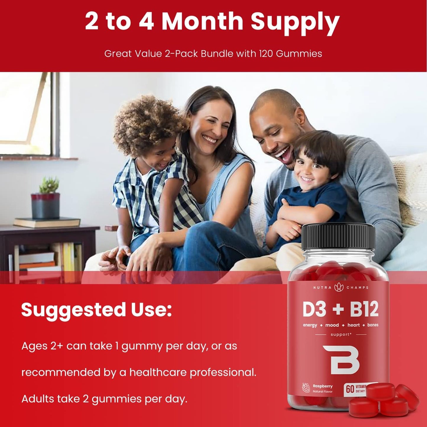 Bundle of NutraChamps Vitamin B12 and Elderberry Gummies for Immune Support and Energy Boost