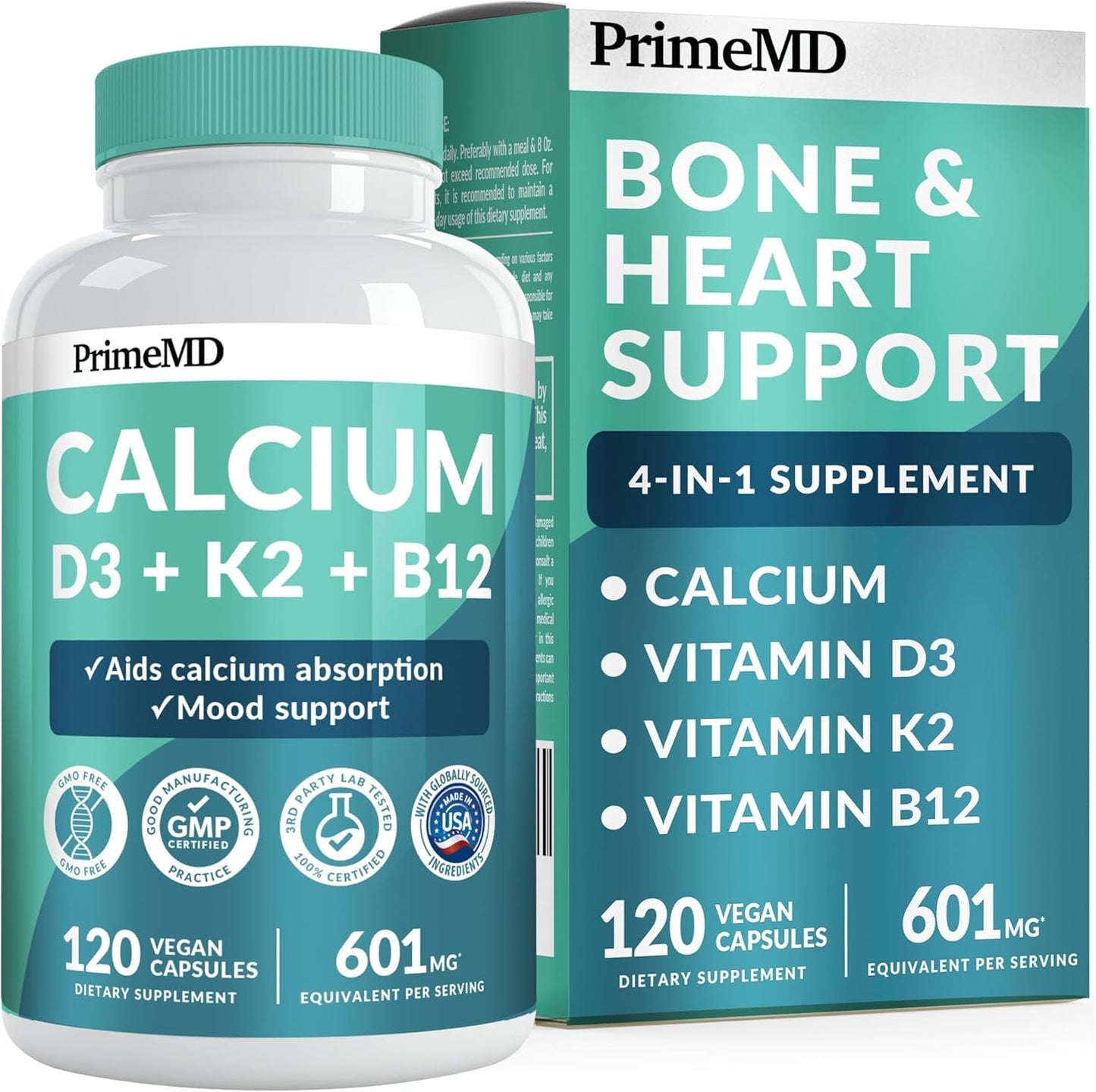 Bundle of PrimeMD Calcium D3 K2 B12 and Liver Support Supplements - Essential Vitamins for Bone, Heart, Liver, & Immune Health - Non-GMO, Vegan, Gluten-Free (2pk)