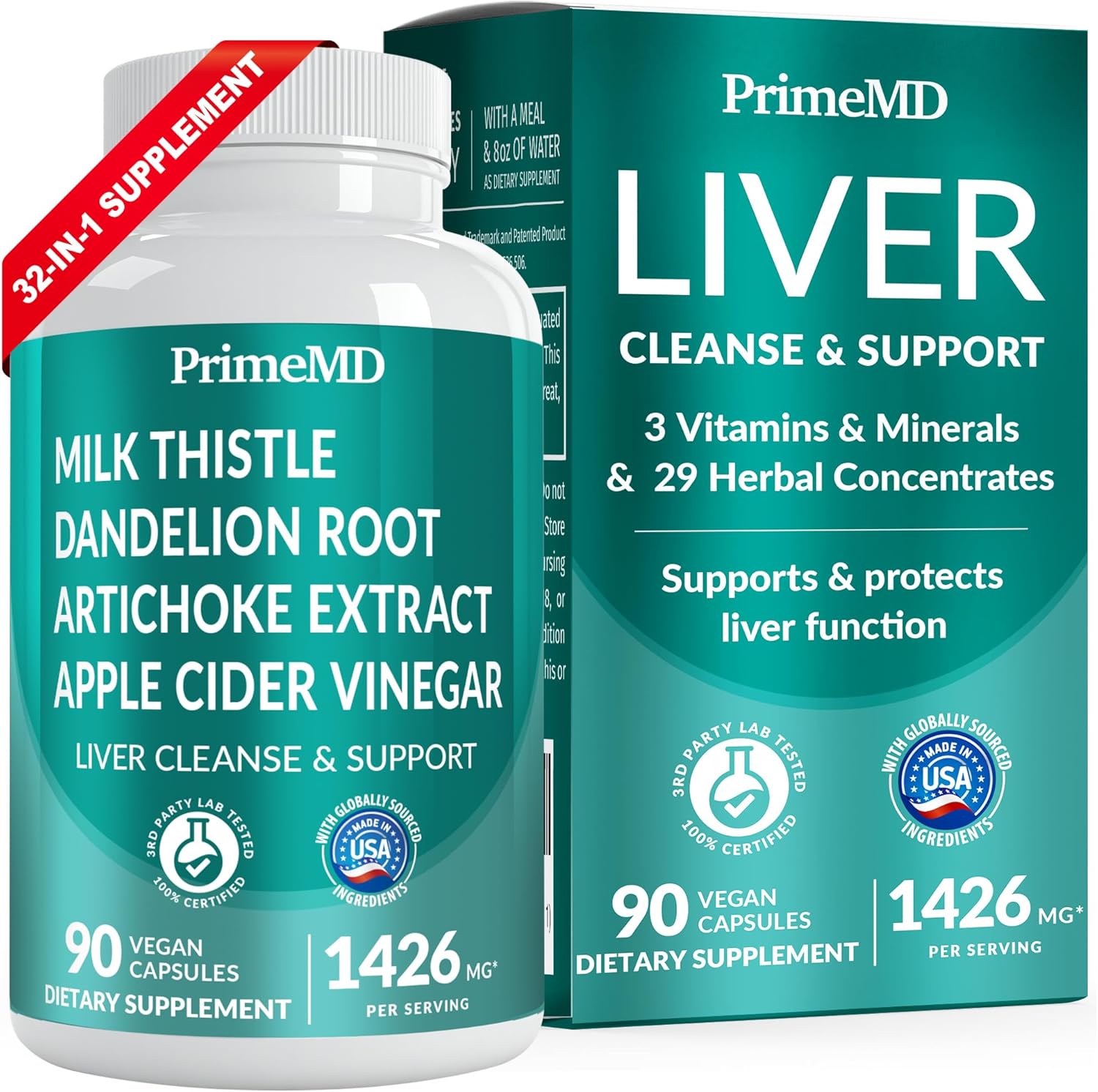 Bundle of PrimeMD Calcium D3 K2 B12 and Liver Support Supplements - Essential Vitamins for Bone, Heart, Liver, & Immune Health - Non-GMO, Vegan, Gluten-Free (2pk)