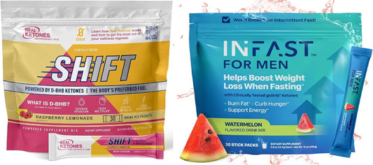 Bundle of Real Ketones Raspberry Lemon Shift & Intermittent Fasting Electrolytes for Men - BHB Exogenous Ketones - 30 Count each - Weight Loss Support