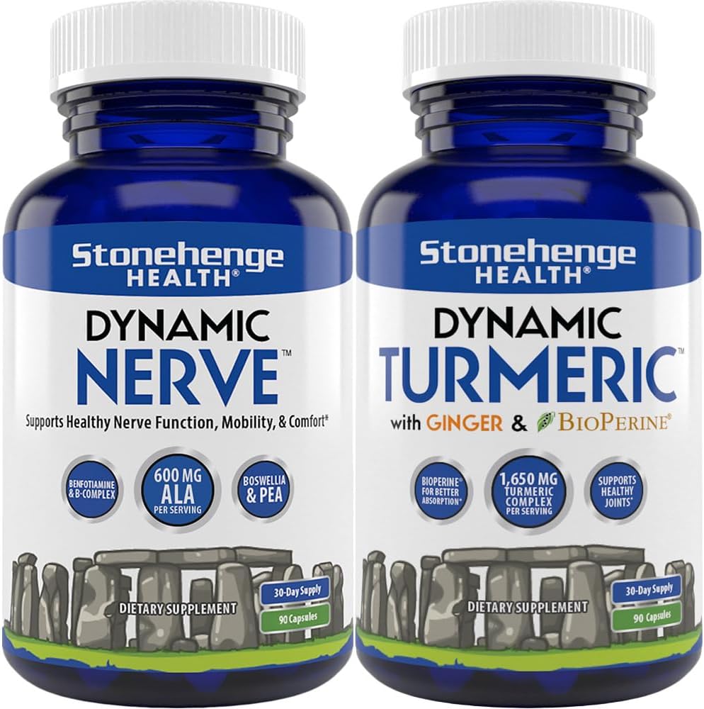 Bundle of Stonehenge Health Dynamic Nerve and Dynamic Turmeric Supplements for Comfort and Nerve Health