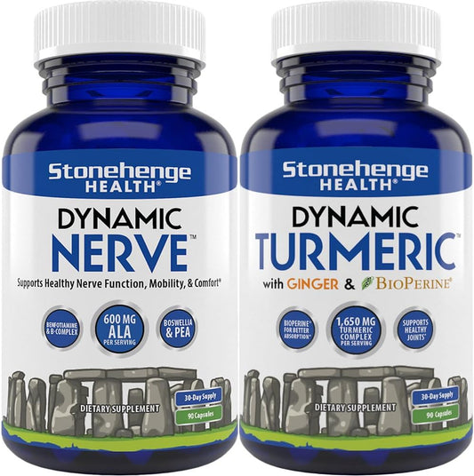 Bundle of Stonehenge Health Dynamic Nerve and Dynamic Turmeric Supplements for Comfort and Nerve Health