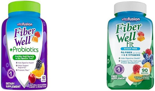 Bundle of Vitafusion Fiber Well + Probiotics (60 Count) and Fiber Well Fit (90 Count) Gummy Vitamins