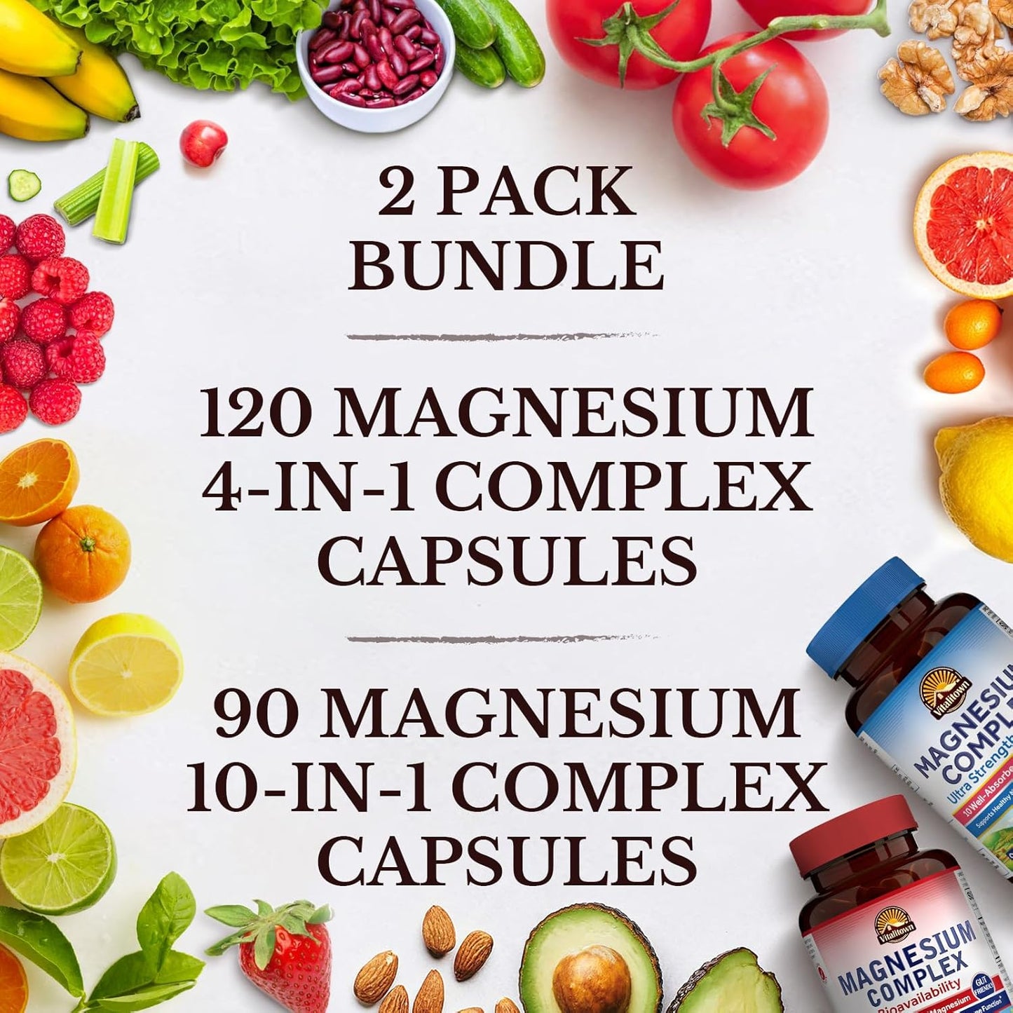 Bundle of VitaTown's Ultimate Magnesium Supplements: 4-in-1 & 10-in-1 Complex | 120 + 90 Capsules