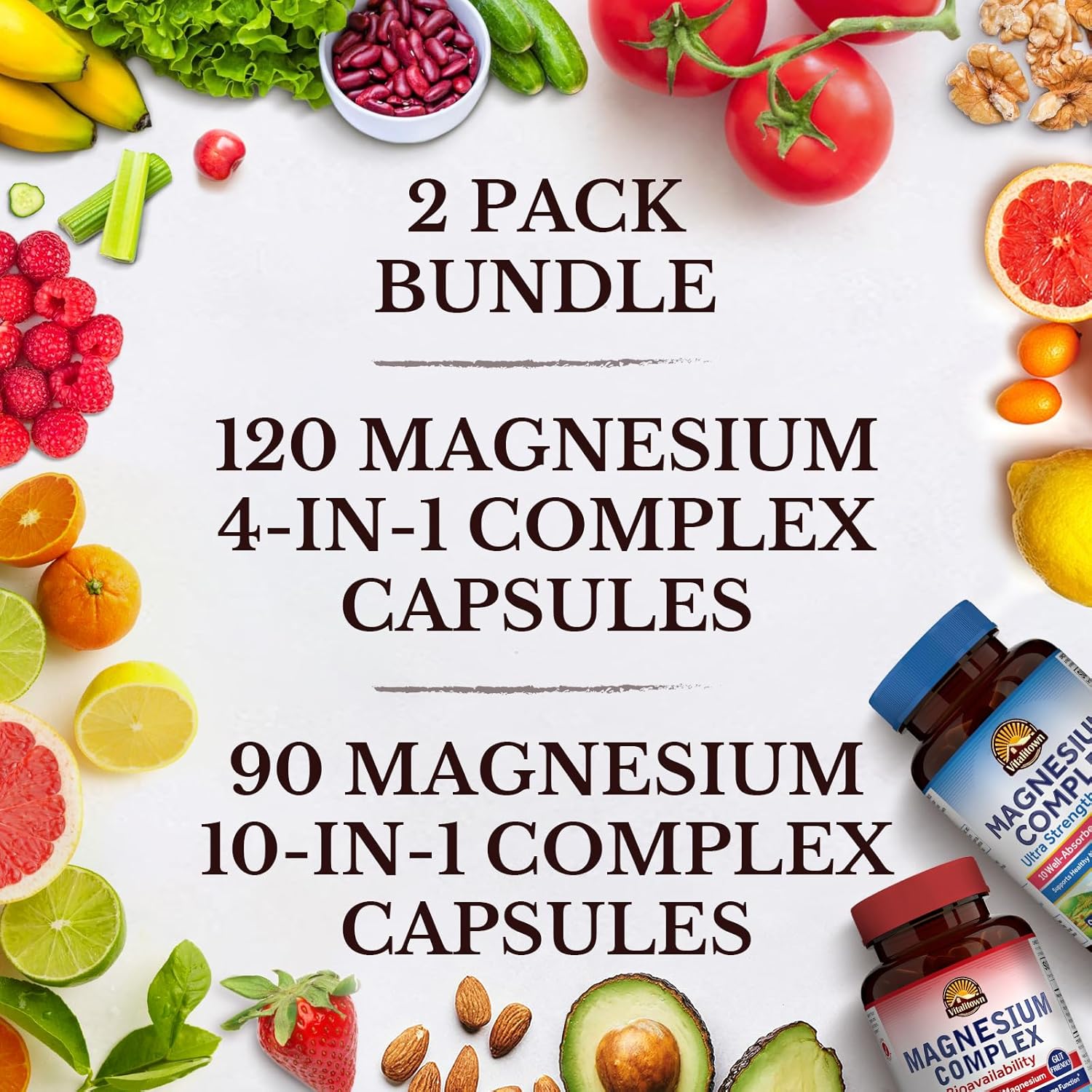 Bundle of VitaTown's Ultimate Magnesium Supplements: 4-in-1 & 10-in-1 Complex | 120 + 90 Capsules