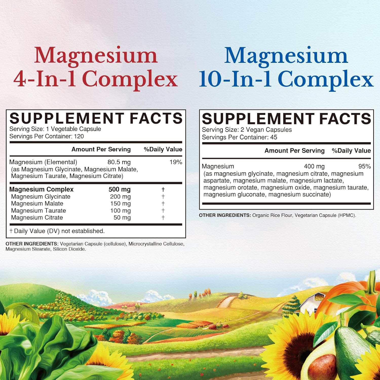 Bundle of VitaTown's Ultimate Magnesium Supplements: 4-in-1 & 10-in-1 Complex | 120 + 90 Capsules