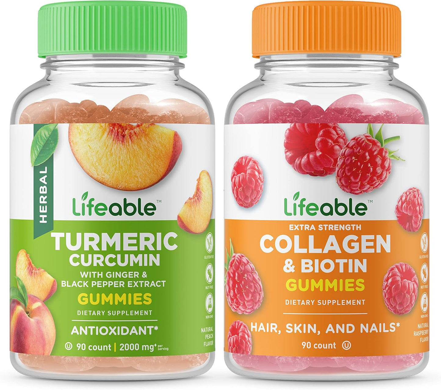 Bundle of VitaWorks Turmeric Curcumin, Collagen, and Biotin Gummies - Tasty Vitamin Supplement, Gluten & GMO Free Chewables