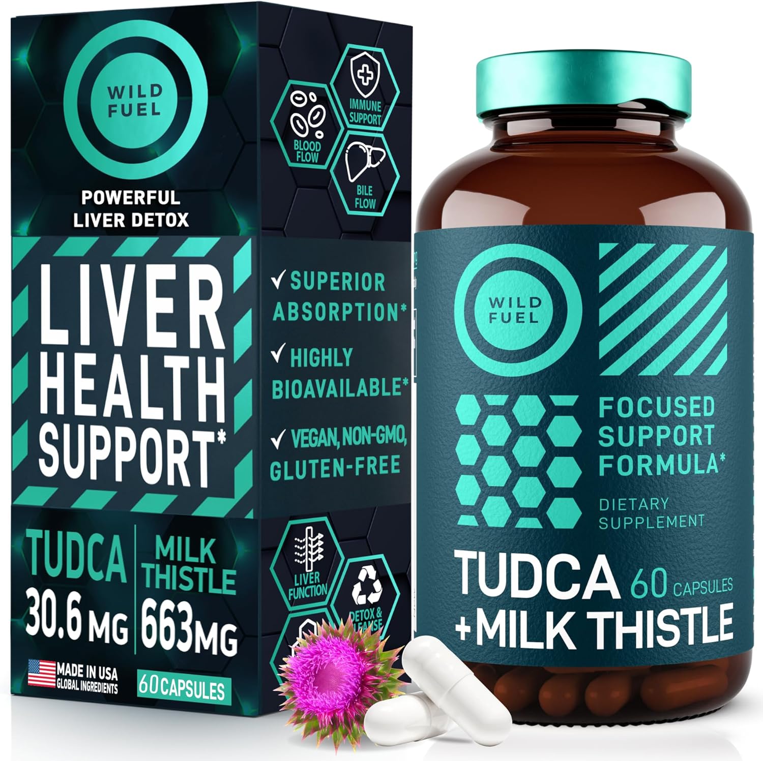 Bundle of WILD FUEL Histamine Block Supplements and TUDCA with Milk Thistle for Cleanse and Detox