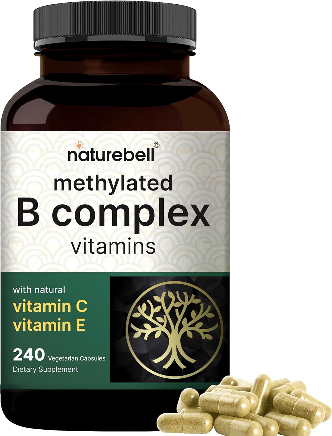 Bundle Pack of NatureBell Magnesium Glycinate Capsules 500mg & Vitamin B Complex for Women - 240 Veggie Capsules | Chelated Mineral for Immune, Energy, Prenatal Support