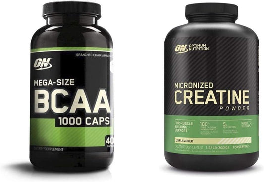 Bundle Pack: Optimum Nutrition BCAA Capsules with Micronized Creatine Monohydrate Powder - 400 Count BCAAs, 120 Servings