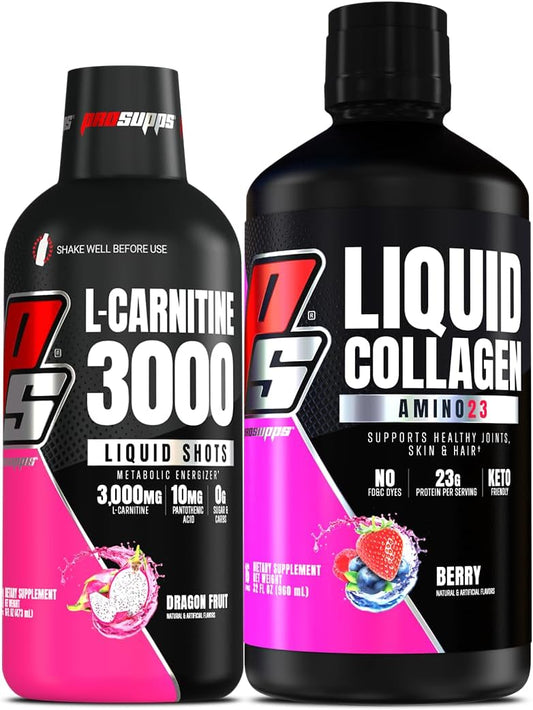 Bundle: PROSUPPS L-Carnitine 3000 & Amino23 Liquid Shots in Dragon Fruit & Berry Flavors