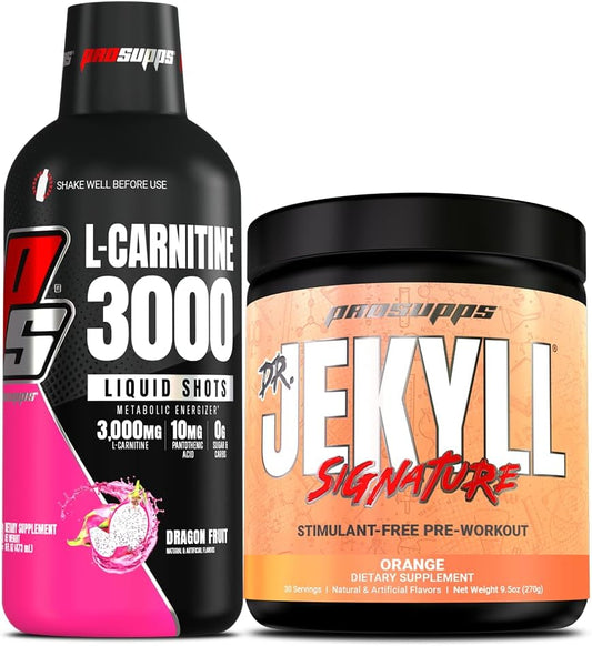 Bundle: PROSUPPS L-Carnitine 3000 Liquid Shots (Dragon Fruit) + Mr. Hyde Pre-Workout Powdered Drink (Orange)