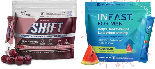 Bundle: Real Ketones Black Cherry Shift & Fasting Electrolytes for Men - BHB Exogenous Ketones - Weight Loss Support (30 Count)