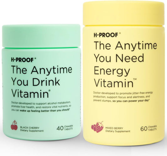 Bundle & Save: H-PROOF Anytime Vitamin Combo Pack, 40 Chewable Tablets (20 Servings) Black Cherry & 60 Chewable Tablets (30 Servings) Mixed Berry Energy Boost