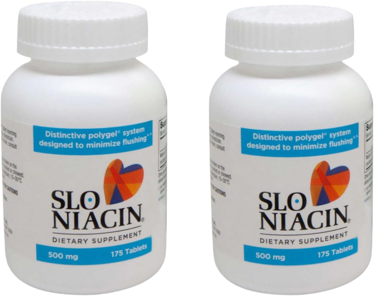 Bundle: Slo Niacin Vitamin 500 Mg 175 Tablets x 2 Packs | Slow Release Niacin for Heart Health & Energy | 350 Day Supply | Includes Long Glacier Pill Organizer