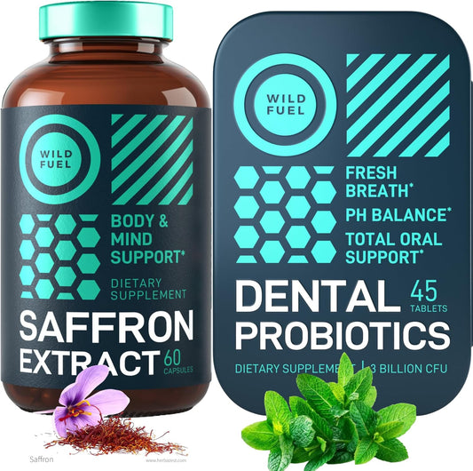 Bundle: WILD FUEL Saffron Extract Supplement with Dental Probiotics for Overall Health