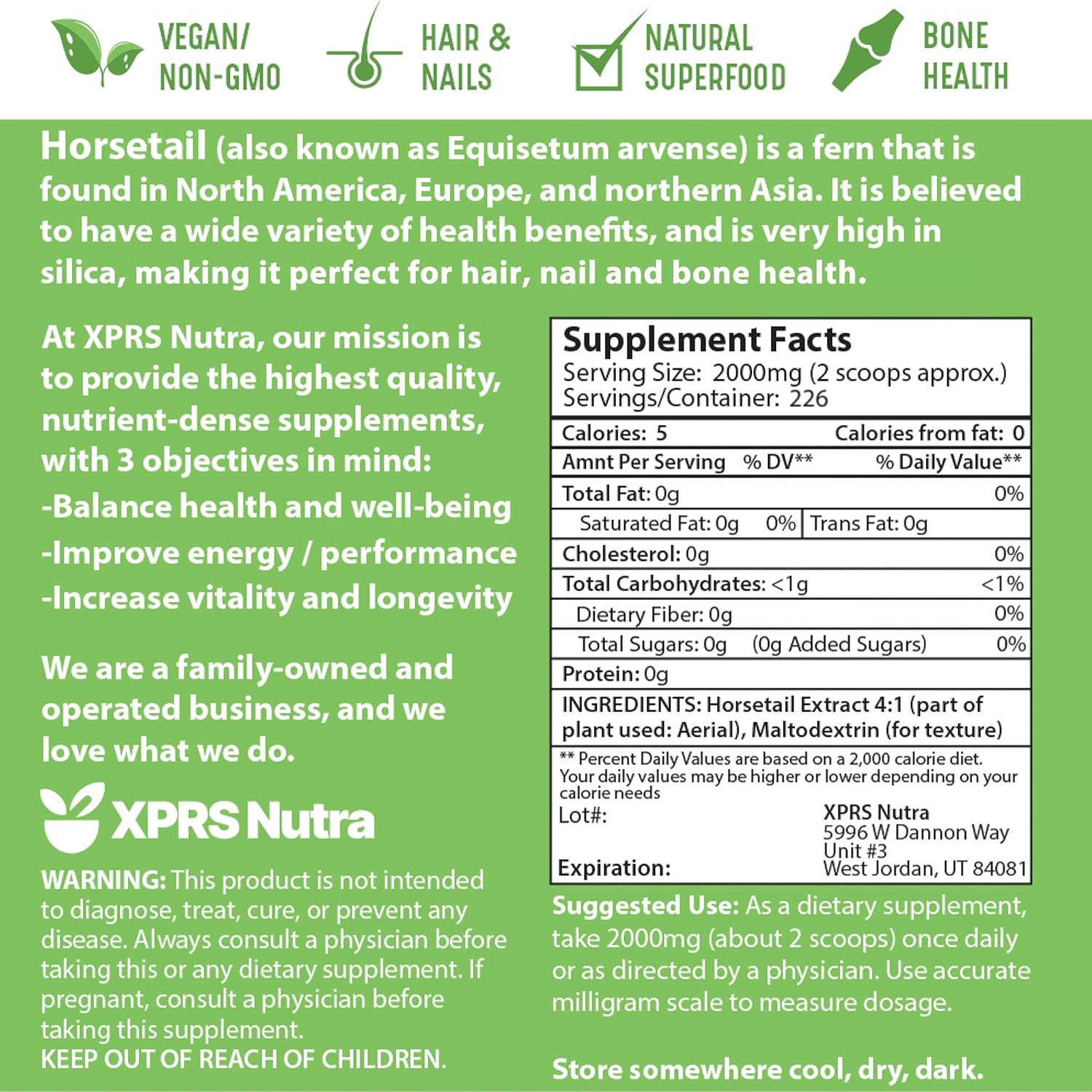 Bundle: XPRS Nutra Organic Nettle Leaf Powder & Horsetail Extract - 16 Ounces Each