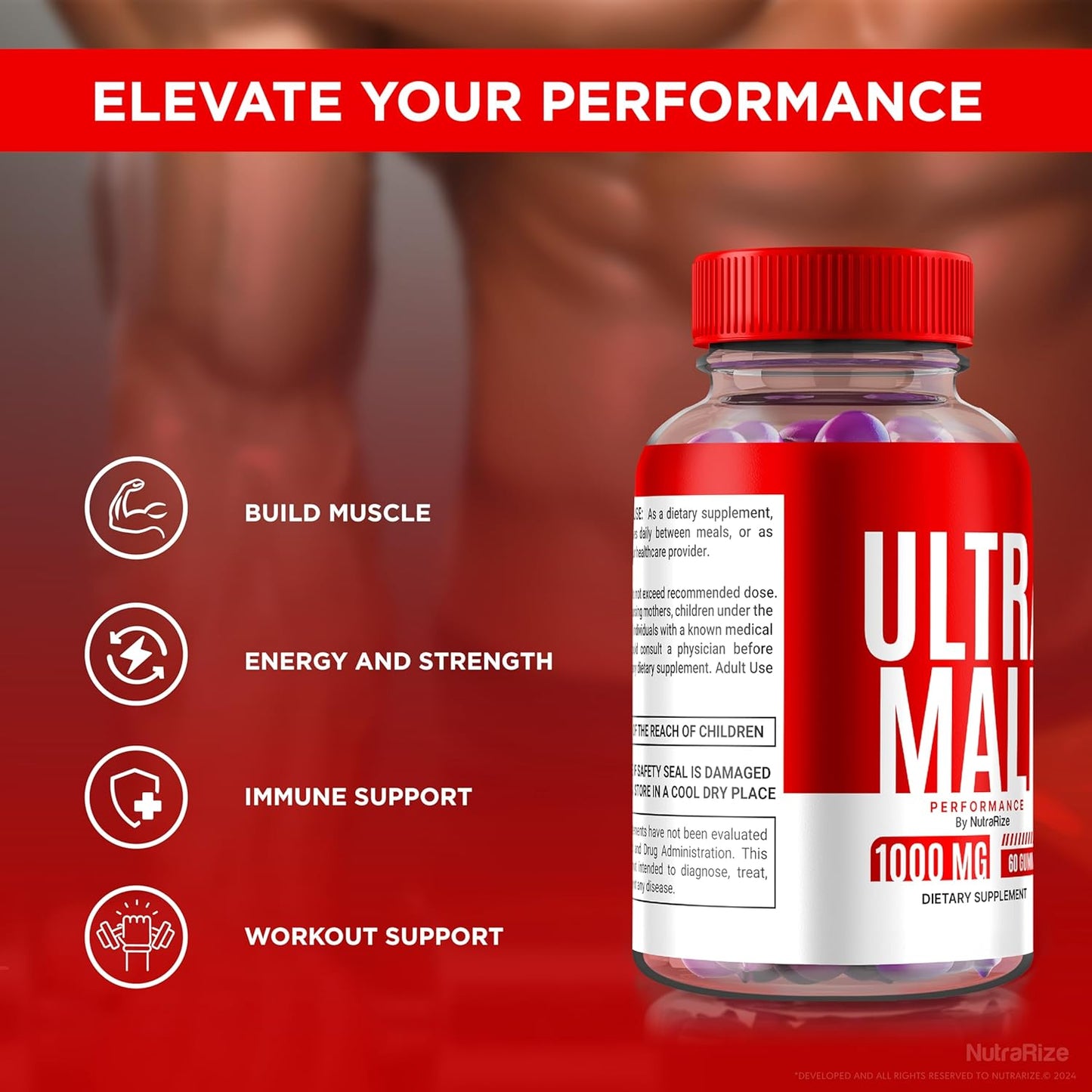 Buy NutraRize Ultra Male Gummies - Pack of 2, 1000 MG Vitamin Gummies for Daily Performance and Health Boost - Official Reviews - 120 Gummies