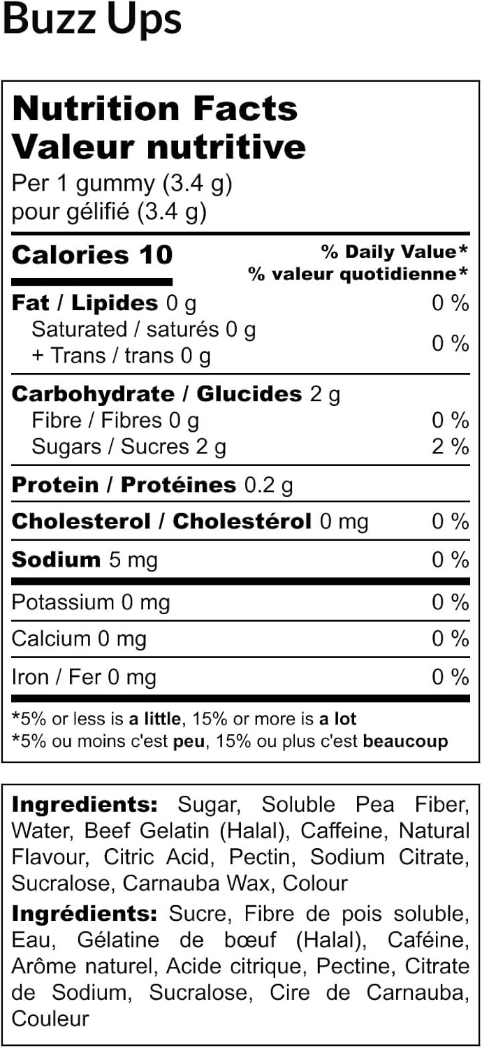 BuzzUps Caffeine Gummies - 100mg Caffeine, Buzzin Berry Flavor, Energy Boost for Sports, Gaming, Running, Cycling - 10 Gummies