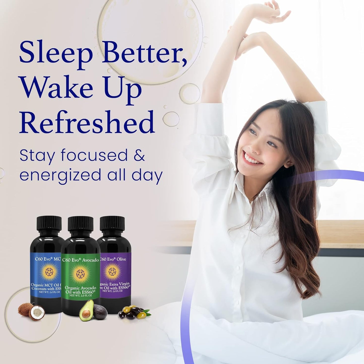 C60 Evo Mini Sampler Set: Pure C60 ESS60 with Olive, Avocado, and MCT Coconut Oils - Immune & Joint Support - 3x2oz