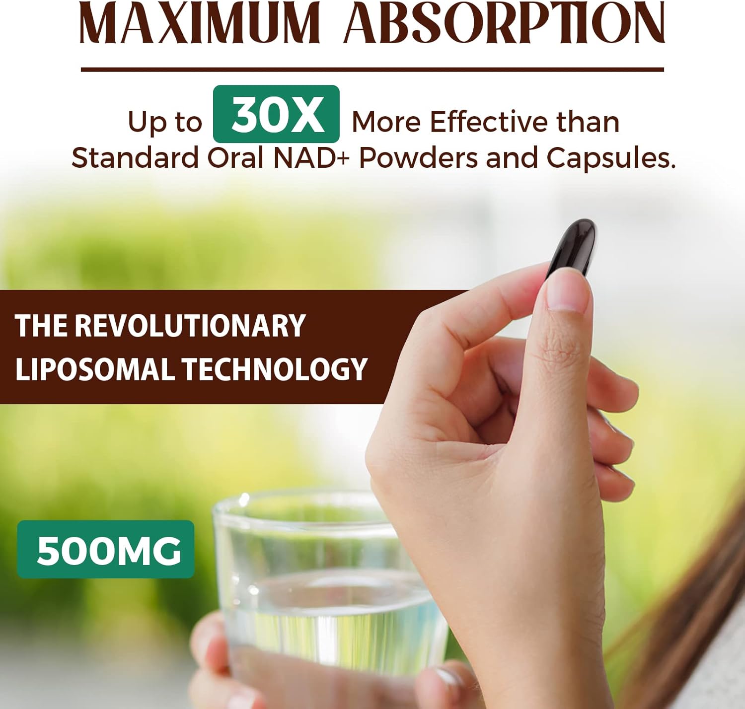 Caenciennes Liposomal NAD+ 500 MG Supplement for Cellular Energy & Healthy Aging, 240 Servings, High Absorption NAD Plus Formula
