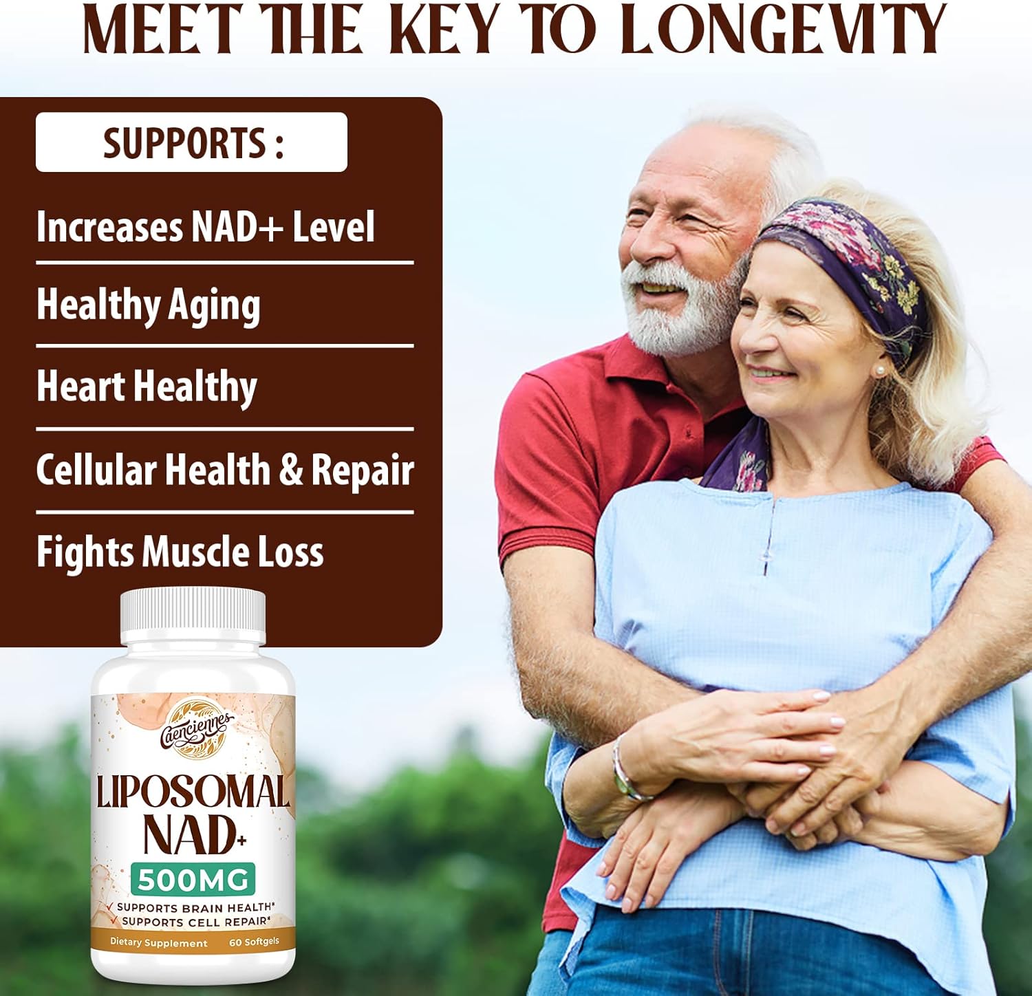 Caenciennes Liposomal NAD+ 500 MG Supplement for Cellular Energy & Healthy Aging, 240 Servings, High Absorption NAD Plus Formula