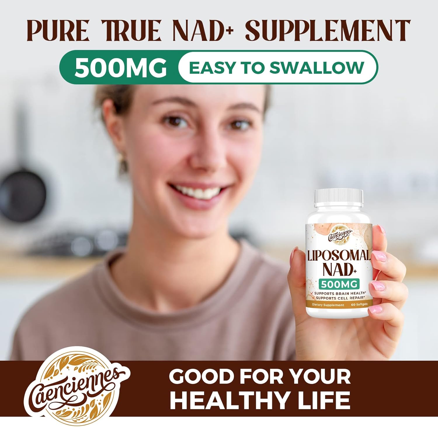 Caenciennes Liposomal NAD+ 500 MG Supplement for Cellular Energy & Healthy Aging, 240 Servings, High Absorption NAD Plus Formula