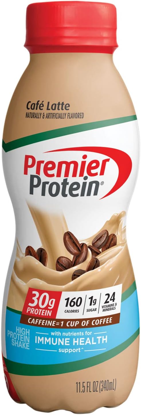 Café Latte Premier Protein Shake with 30g Protein, 1g Sugar, 24 Vitamins & Minerals - Immune Health Support