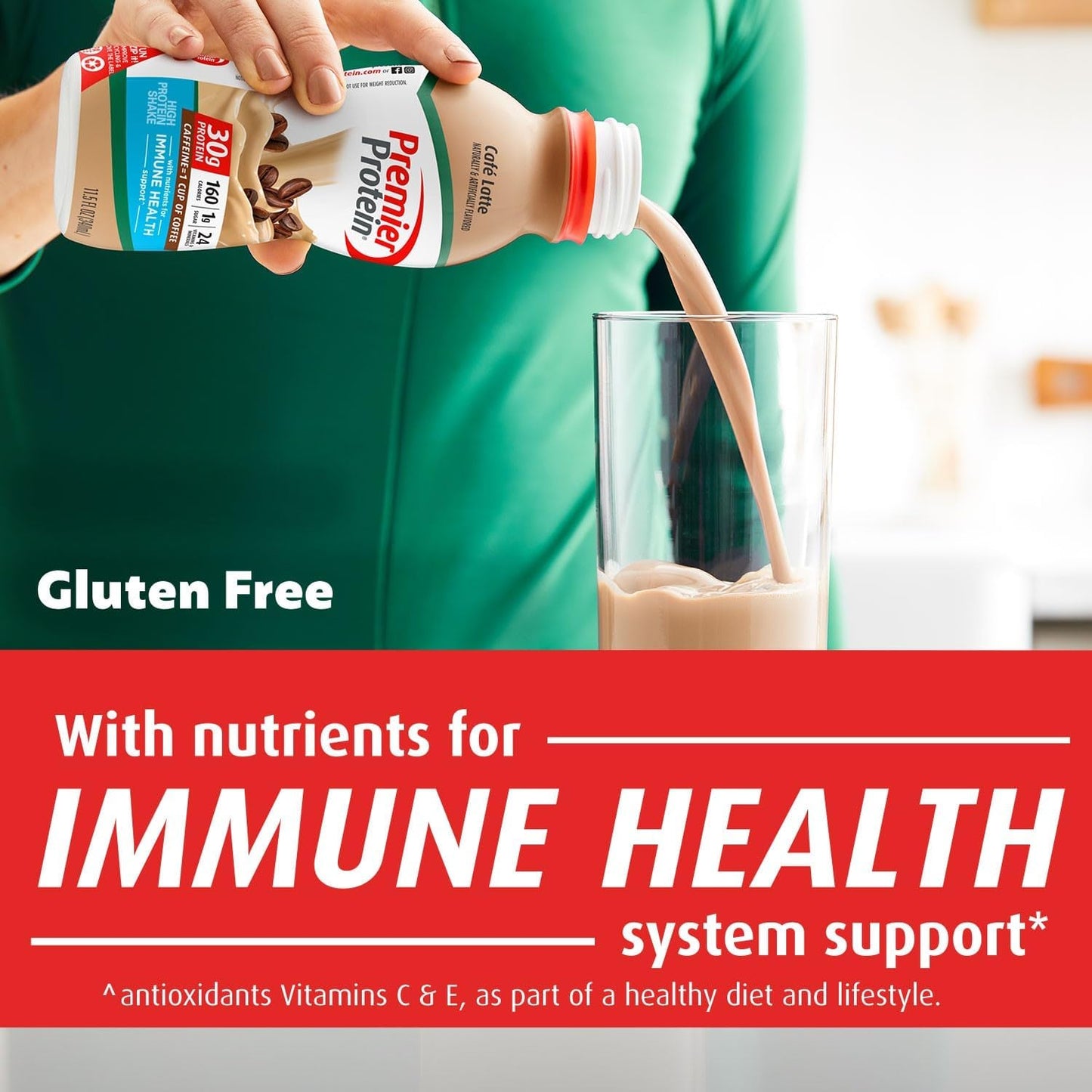 Café Latte Premier Protein Shake with 30g Protein, 1g Sugar, 24 Vitamins & Minerals - Immune Health Support
