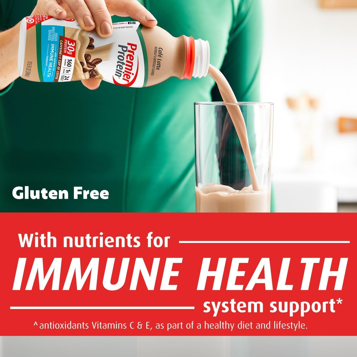 Café Latte Premier Protein Shake with 30g Protein, 1g Sugar, 24 Vitamins & Minerals - Immune Health Support