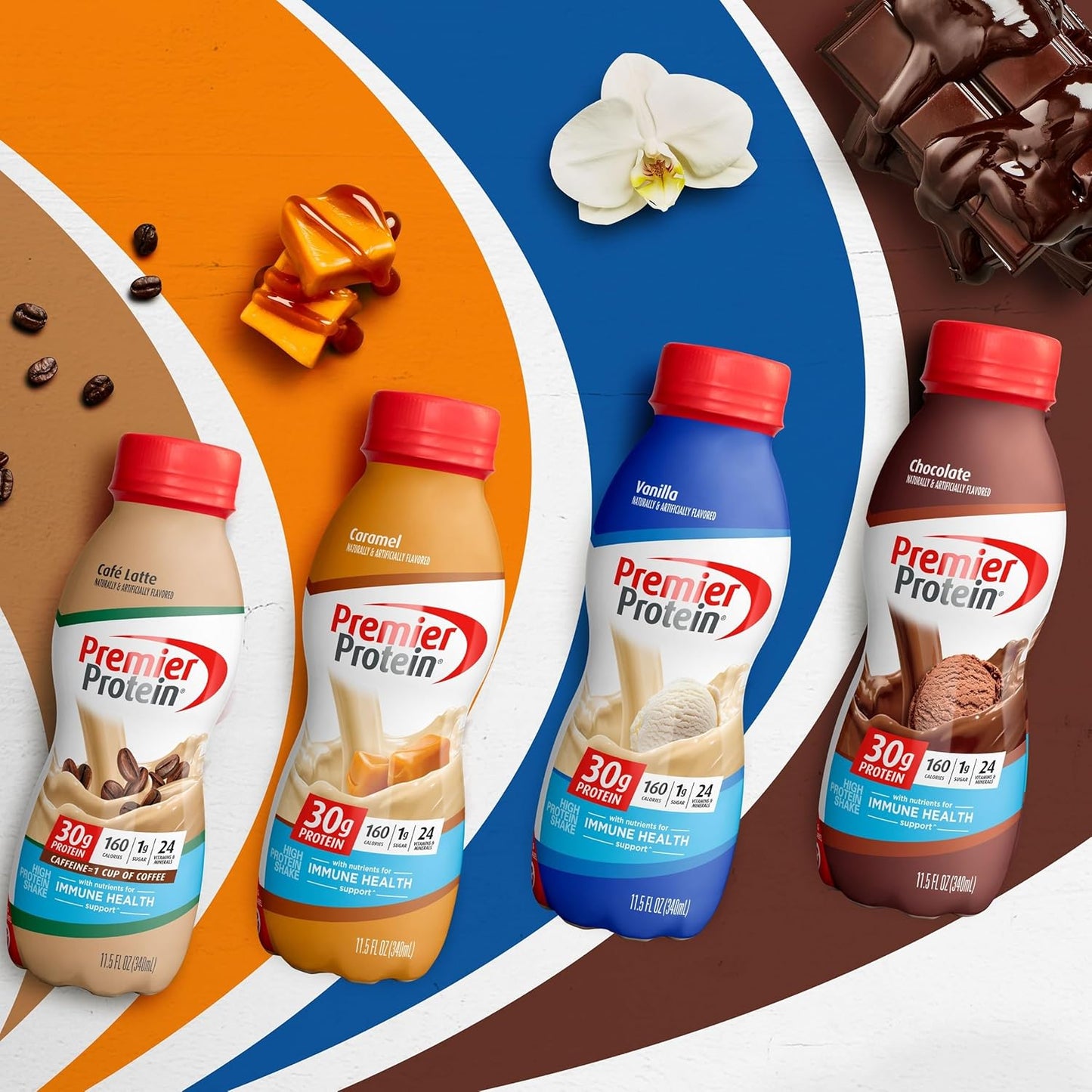 Café Latte Premier Protein Shake with 30g Protein, 1g Sugar, 24 Vitamins & Minerals - Immune Health Support
