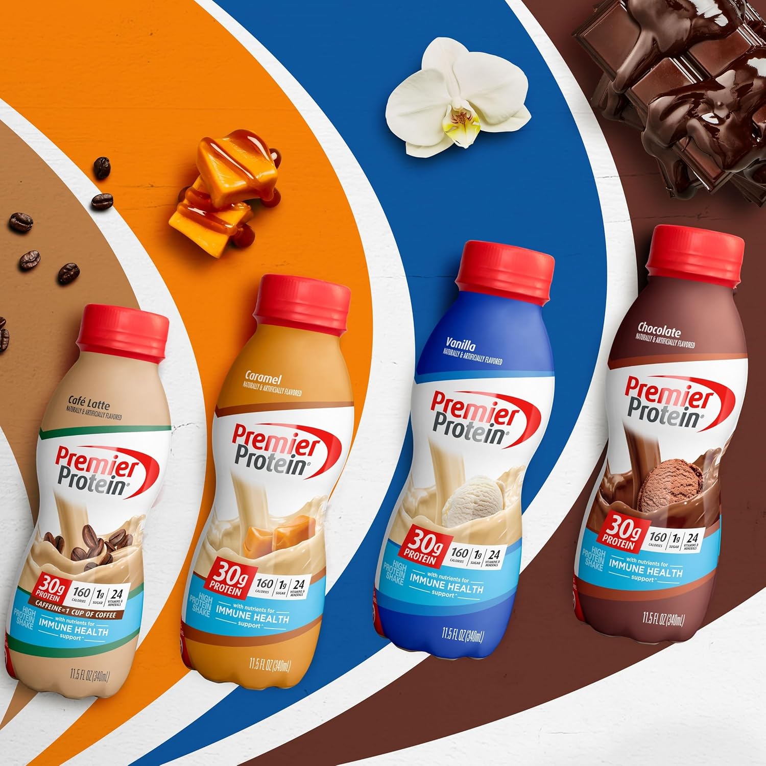 Café Latte Premier Protein Shake with 30g Protein, 1g Sugar, 24 Vitamins & Minerals - Immune Health Support
