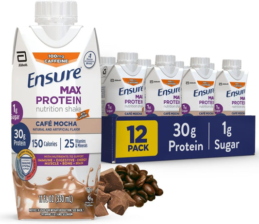 Café Mocha Max Protein Shake: Ready-to-Drink Meal Supplement with 30g Protein, 1g Sugar, and 4g Fiber - 11 fl oz, 12 Pack