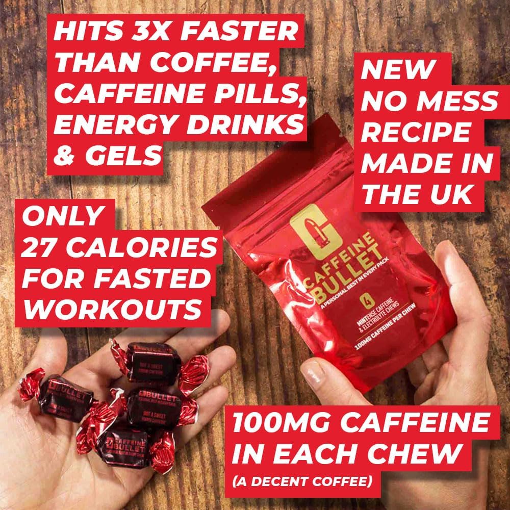 Caffeine Bullet Mint Energy Chews x4 - 100mg per Serving for Enhanced Performance in Running, Cycling, Gaming & Pre Workout Boost