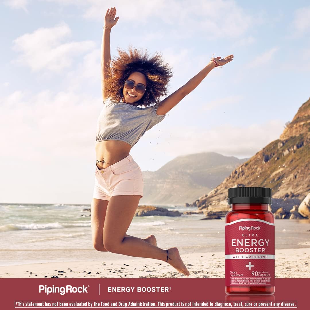 Caffeine Energy Supplement Capsules - 90 Pills for Quick Release Boost | Non-GMO, Gluten Free Formula by Piping Rock