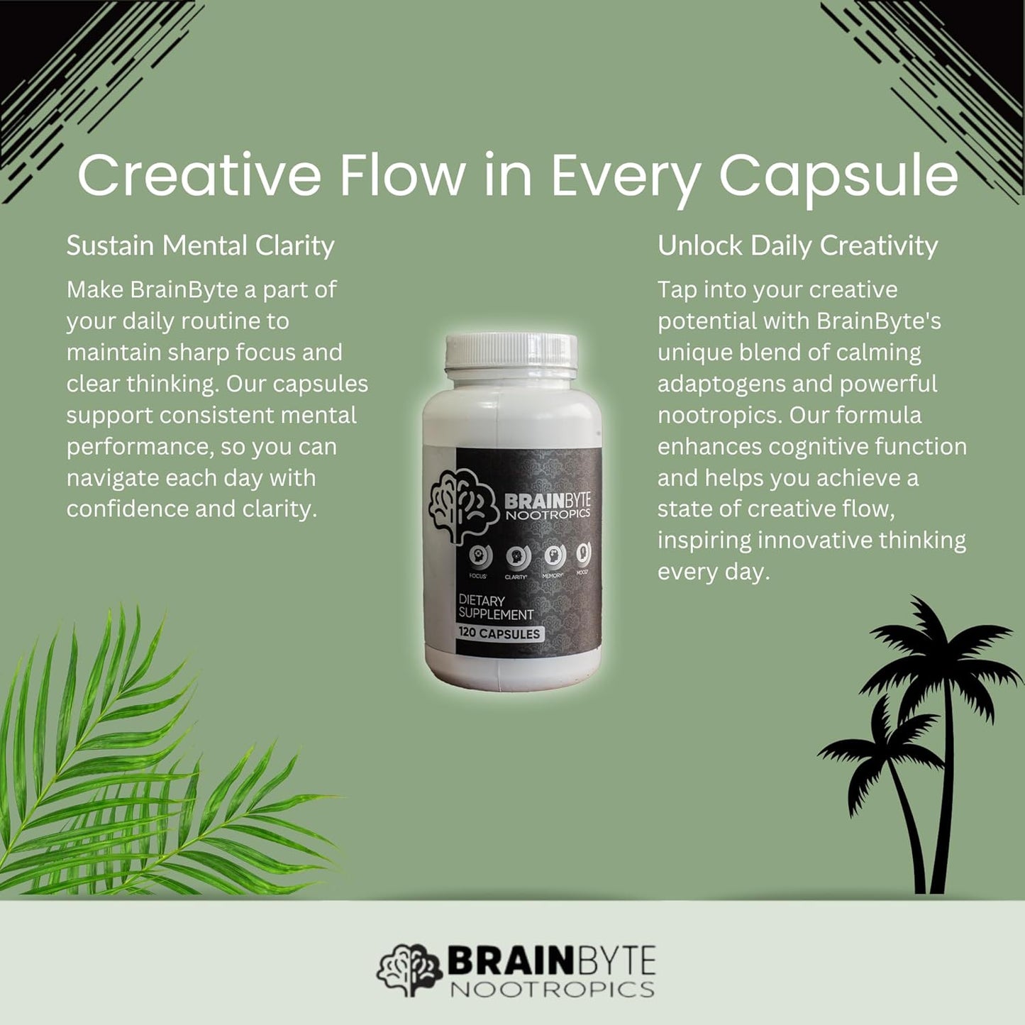 Caffeine-Free Brain Supplement for Focus, Memory & Clarity | Nootropics for Men & Women | L-Theanine & Phosphatidylserine (120 Count)