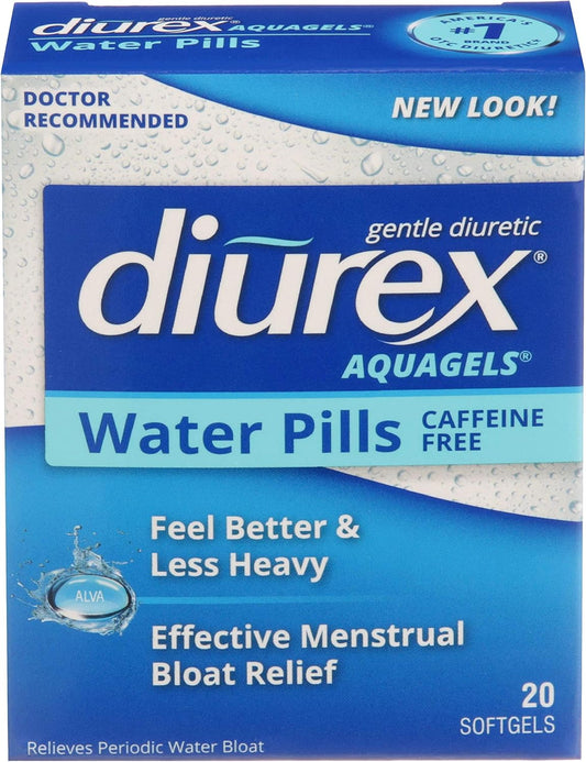 Caffeine-Free Diurex Aquagels - Immediate Release Diuretic for Water Bloat Relief - 20 Count
