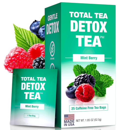 Caffeine-Free Herbal Tea for Digestive Health and Weight Support - Total Tea Slimming Detox with Chamomile, Hibiscus, Ginger Root - Colon Cleanse - Mint Flavor (25-Pack)