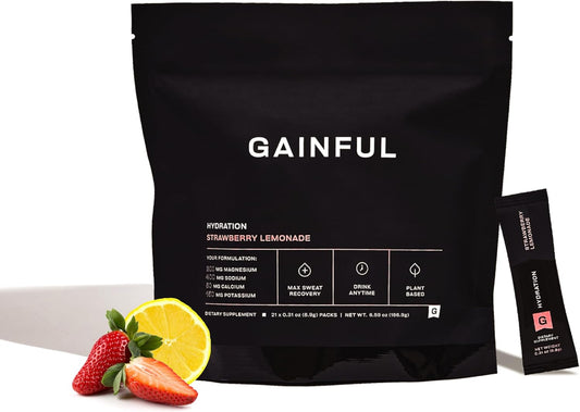 Caffeine-Free Hydration Powder Packets with Electrolytes for Energy Support - Strawberry Lemonade Flavor, 21 Sticks