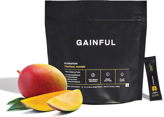 Caffeine-Free Hydration Powder Packets with Electrolytes for Energy Support, Tropical Mango Flavor, 21 Sticks