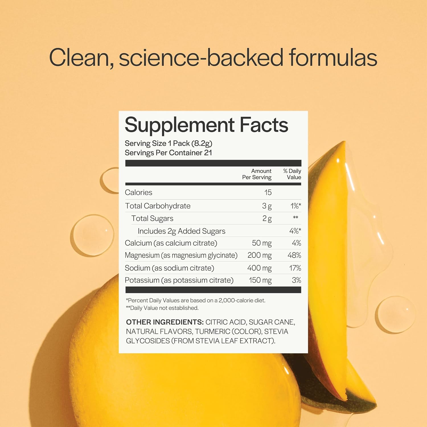 Caffeine-Free Hydration Powder Packets with Electrolytes for Energy Support, Tropical Mango Flavor, 21 Sticks