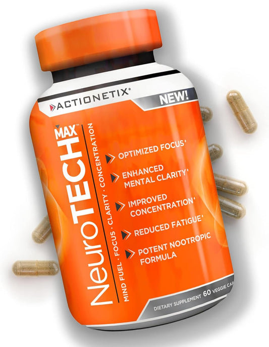 Caffeine-Free NeuroTech MAX Brain Supplements for Memory, Focus, and Athletic Performance - Enhanced with DMAE, Bacopa, Huperzine
